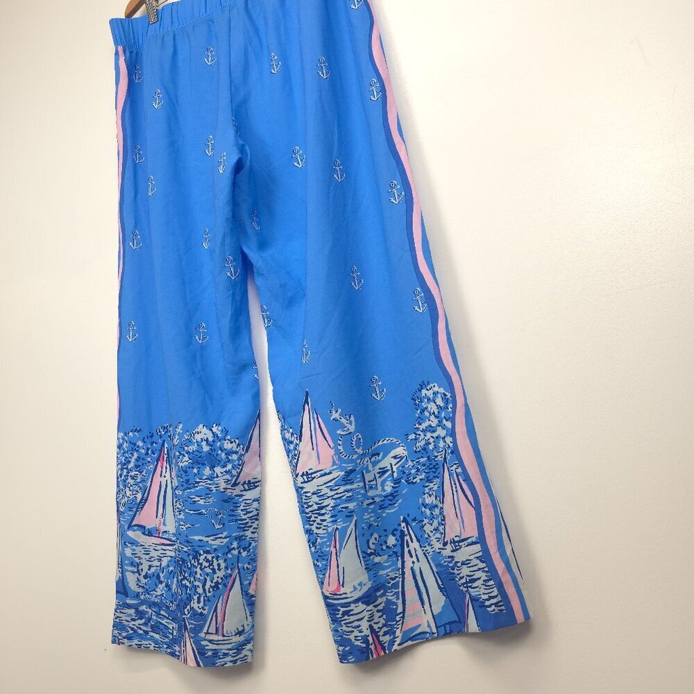 NWOT Lilly Pulitzer Bal Harbour Palazzo Blue A Lil Nauti Engineered Pants XXL - Picture 5 of 12